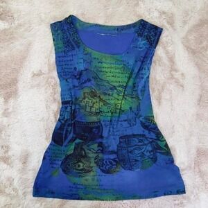 Y2K Sheer Euro Mesh Scenic Print Tank Top